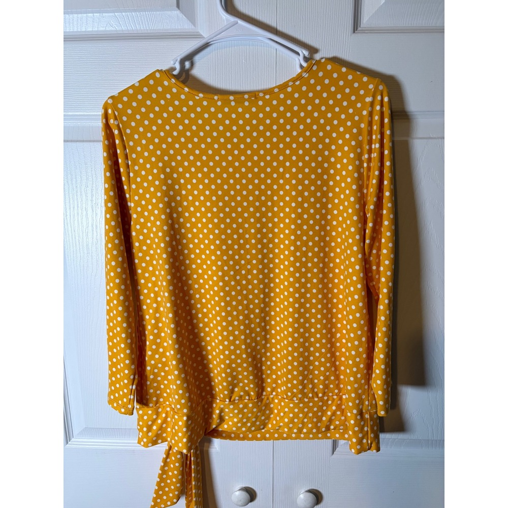 Cocos CloZet Petite Mustard Yellow Polka Dot Side Tie Blouse PM CA0340P